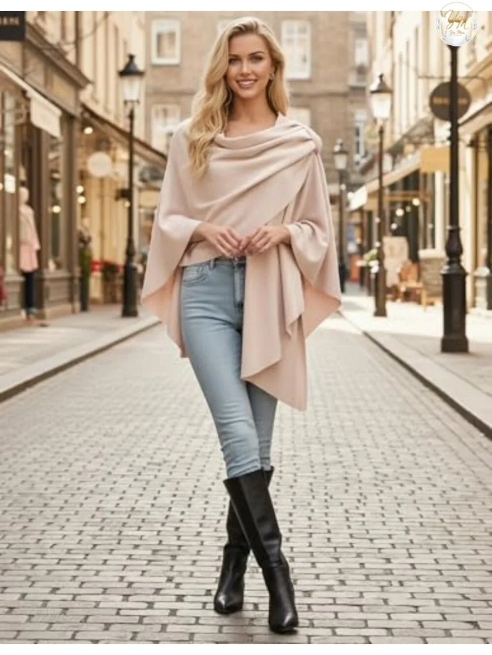 Elegant Cross Front Poncho Shawl Wrap Double Knit Stretchy Formal Cape